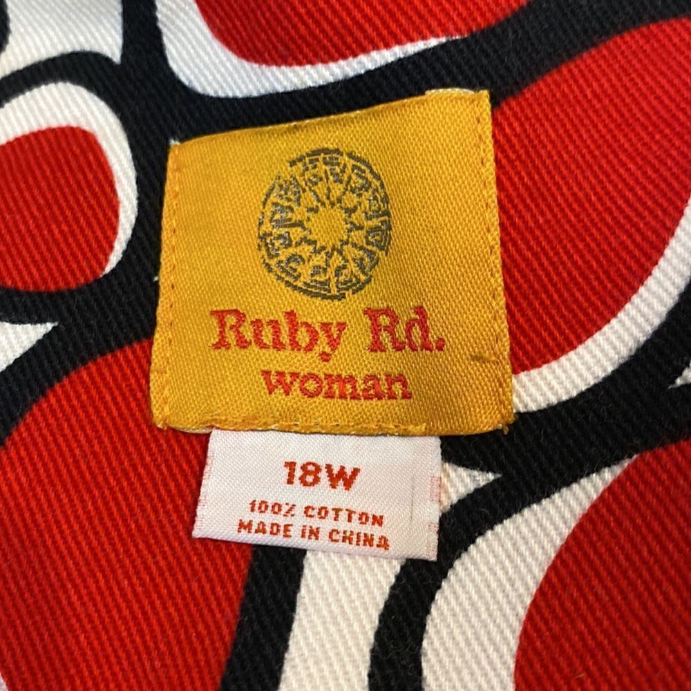 Ruby Road Denim Jacket Red, Black, White and Tan Print Size 18W - Picture 7 of 10